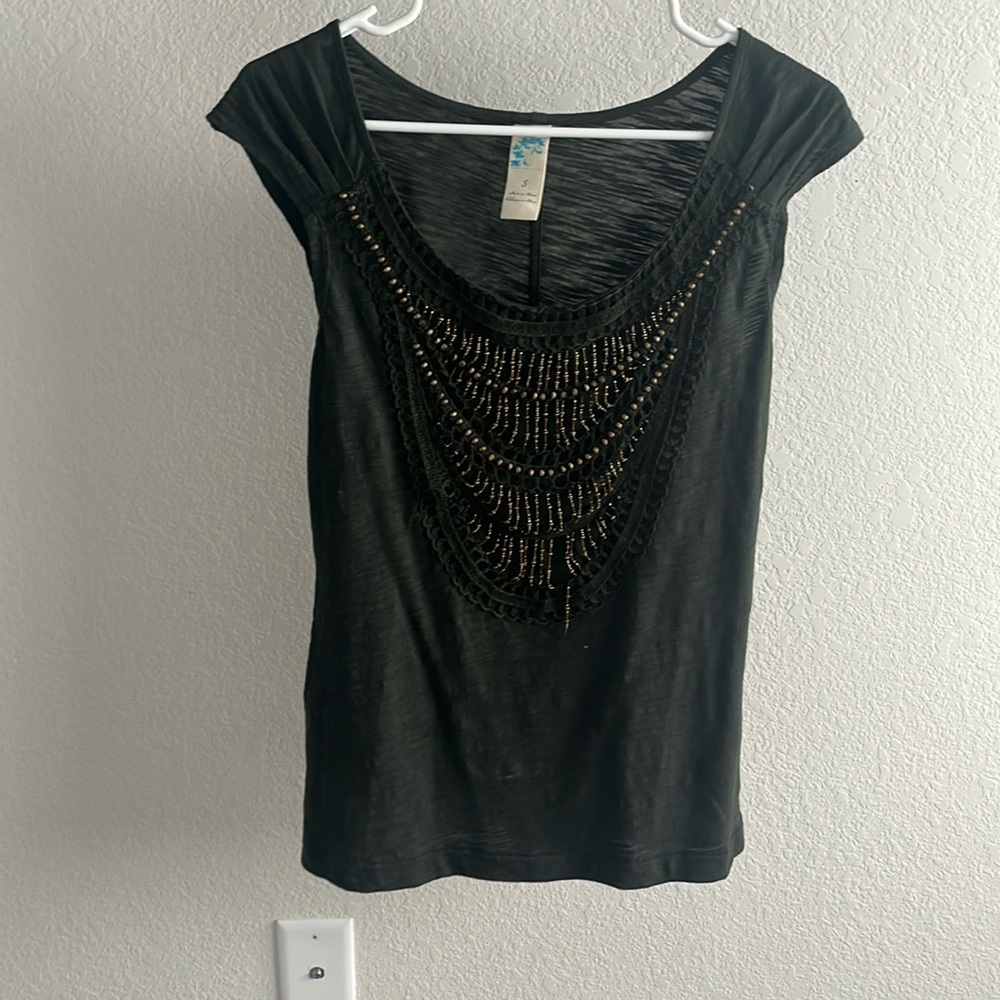 Forest Y2K | forest green beaded off the shoulder top